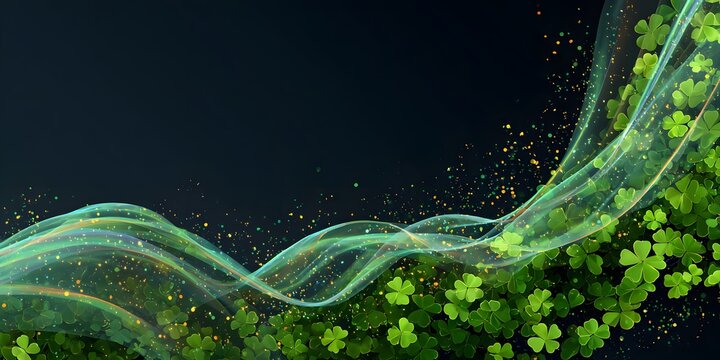 Clover. Abstract 3D background in the form of a wide wave with clover elements on an empty background. For designers, marketers. Ecology, holiday. St. Patrick's Day.