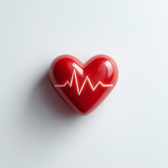 3D icon of heart health and medical electrocardiogram representation concept