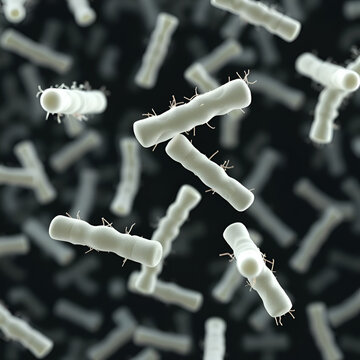 Enterobacteriaceae, gram-negative rod-shaped bacteria, part of intestinal microbiome and causative agents of different infections, 3D rendering. Escherichia coli, Klebsiella, Enterobacter and other