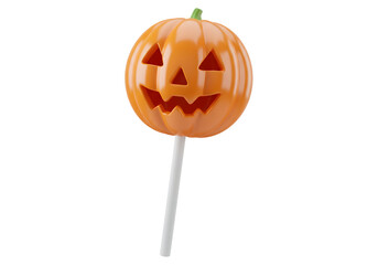 Cheerful Halloween Jack-o'-Lantern Pumpkin Lollipop Candy Isolated on White Background