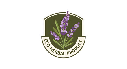 Lavender flower emblem for an eco herbal product. Vector graphic badge for natural cosmetics, aromatherapy, and wellness supplements. Flat design isolated