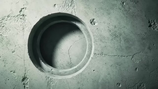 Abstract Close-up of Concentric Circles Being Drilled into a Rough Concrete Surface