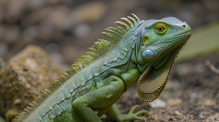 Fototapeta premium Green Iguana with their dewlap extended - Costa Rica
