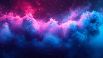 Fototapeta premium Blue and purple neon lights, misty metallic background, scifi