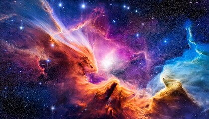 captivating astronomical view of vibrant colorful cosmic nebula featuring brilliant glowing stars and swirling interstellar gas clouds perfect for deep space exploration themes