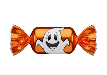 Sweet Spook: Isolated Orange Halloween Candy with Happy Ghost on White
