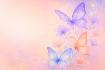 Obraz premium Dreamy Fantasy Butterflies with Pastel Wings and Flowers
