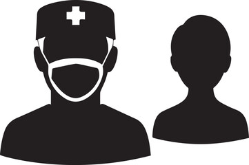 surgeon wearing mask and cap medical silhouette vector, black and white silhouette vector illustration