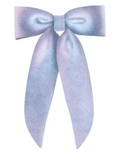 Hand drawn illustration. Blue and purple festive ribbon bow on a white background