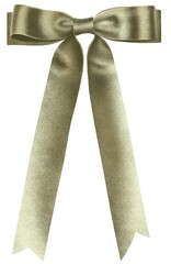 Hand drawn illustration. Green festive ribbon bow on a white background