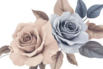 Duet color rose botanical set, mauve and blue pastel flower bouquet, watercolor hand painted floral arrangement for decorative, card, and wedding design