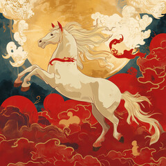 year of the horse, new year, asian festival, illustration, background, cover, advertisement, horse, pattern, design, zodiac, icon, new, year, animal, symbol, art, vintage