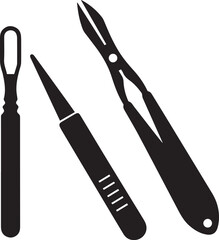 surgical scalpel tool, surgical instrument medical silhouette vector, black and white silhouette vector illustration