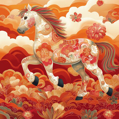 year of the horse, new year, asian festival, illustration, background, cover, advertisement, horse, pattern, design, zodiac, icon, new, year, animal, symbol, art, vintage