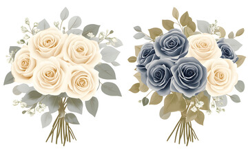 Pink rose and eucalyptus bouquet, watercolor hand painted floral arrangement, elegant botanical cluster for wedding, card, invitation or romantic decor

