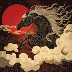 year of the horse, new year, asian festival, illustration, background, cover, advertisement, horse, pattern, design, zodiac, icon, new, year, animal, symbol, art, vintage