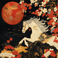 year of the horse, new year, asian festival, illustration, background, cover, advertisement, horse, pattern, design, zodiac, icon, new, year, animal, symbol, art, vintage