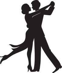 Elegant couple dancing ballroom dancing silhouette vector, black and white silhouette vector illustration
