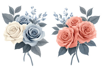 Pink rose and eucalyptus bouquet, watercolor hand painted floral arrangement, elegant botanical cluster for wedding, card, invitation or romantic decor

