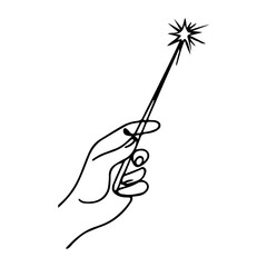Hand Holding a Magic Wand Line Art