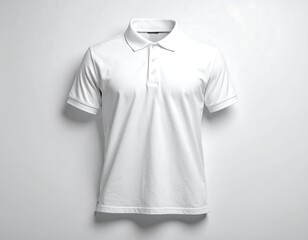 Blank white polo shirt against a plain background