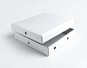 Blank white pizza box, open