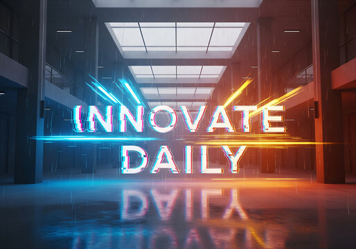 Futuristic Urban Atrium Glitch Typography Light Trails - Powered by Adobe