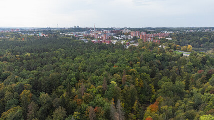 Aerial View of Verkiai Regional Park in Autumn. Vilnius, Lithuania
