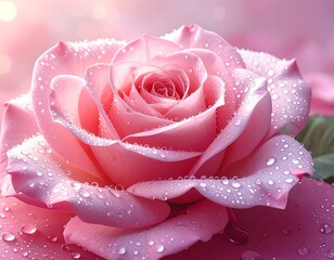 Close-up of a delicate pink rose with water droplets (1)