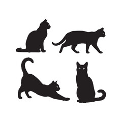 Black cat silhouette vector illustration. Simple feline shape isolated on white background. Perfect for Halloween art, pet graphics, animal logos, stickers, t-shirt prints, tattoo designs, and decorat