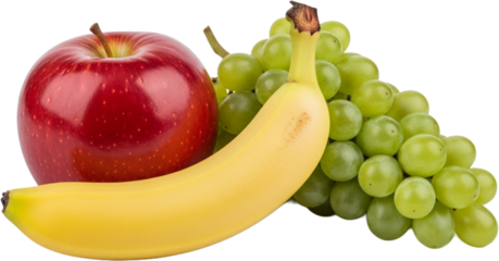 Classic Healthy Snack Trio: Red Apple, Banana, and Green Grapes"