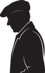 man wearing beret and jacket silhouette vector, black and white silhouette vector illustration