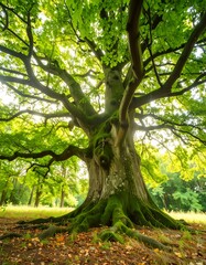 Fototapeta premium Lush green tree with extensive roots