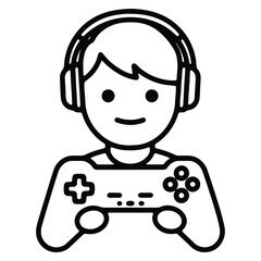 Fototapeta premium Cartoon gamer with headphones holding game controller for online gaming