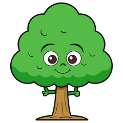Fototapeta premium Cute cartoon green tree illustration vector graphic for nature designs and playful art projects