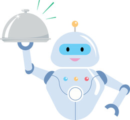 Fototapeta premium Vector illustration of Robot serving robot with food tray in restaurant. modern lifestyle dining robot concept.