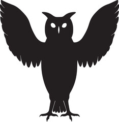 Owl with spread wings  silhouette vector, black and white silhouette vector illustration