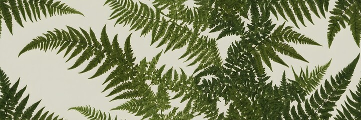 Green Fern Leaves on White Background Natural Botanical Pattern