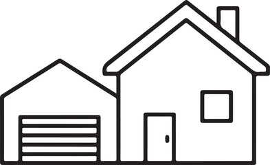 Minimalist House with Garage Line Art Icon