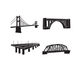 Black bridge silhouette vector illustration. Simple structure design isolated on white background. Perfect for architecture projects, construction graphics, transportation logos, travel art, landmark 