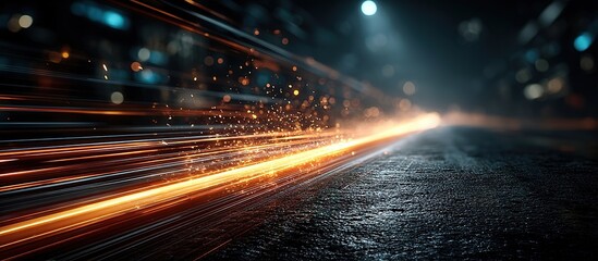 High-speed data packets racing across virtual grid symbolizing 5G communication power.