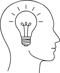 Minimalist Head with Light Bulb Line Art