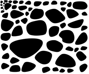 Organic black dots vector seamless pattern. Pebble shaped elements repeated on white background. Creative surface art for printing on various surfaces or usage in graphic design projects.