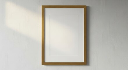 Empty Picture Frame on Textured Wall with Natural Sunlight Shadow