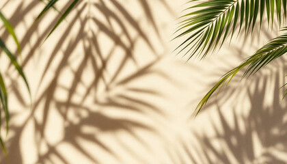 Obraz premium Summer Beach Day Scene with Tropical Palm Shadows on Sand Background for Minimal Sunlight and Flat Lay Concept