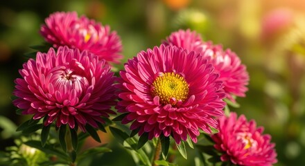 Close Up Of Pink Chrysanthemum Flowers Blooming In The Garden On A Sunny Day