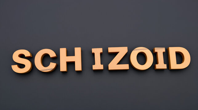 word schizoid made from brown wooden letters lies on a black table