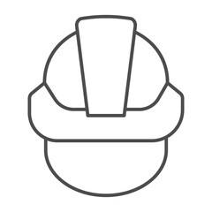 Firefighter helmet with strap thin line icon, workwear concept. Vector graphics. Plastic helmet for head protection, safety sign on white background, outline style icon for mobile or web design.