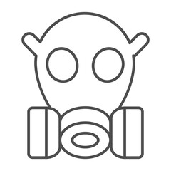 Gas mask with air filters thin line icon, hazard workwear concept. Vector graphics. Rubber mask with filters, safety sign on white background, outline style icon for mobile or web design.