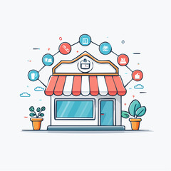 Online Store Building Concept Illustration